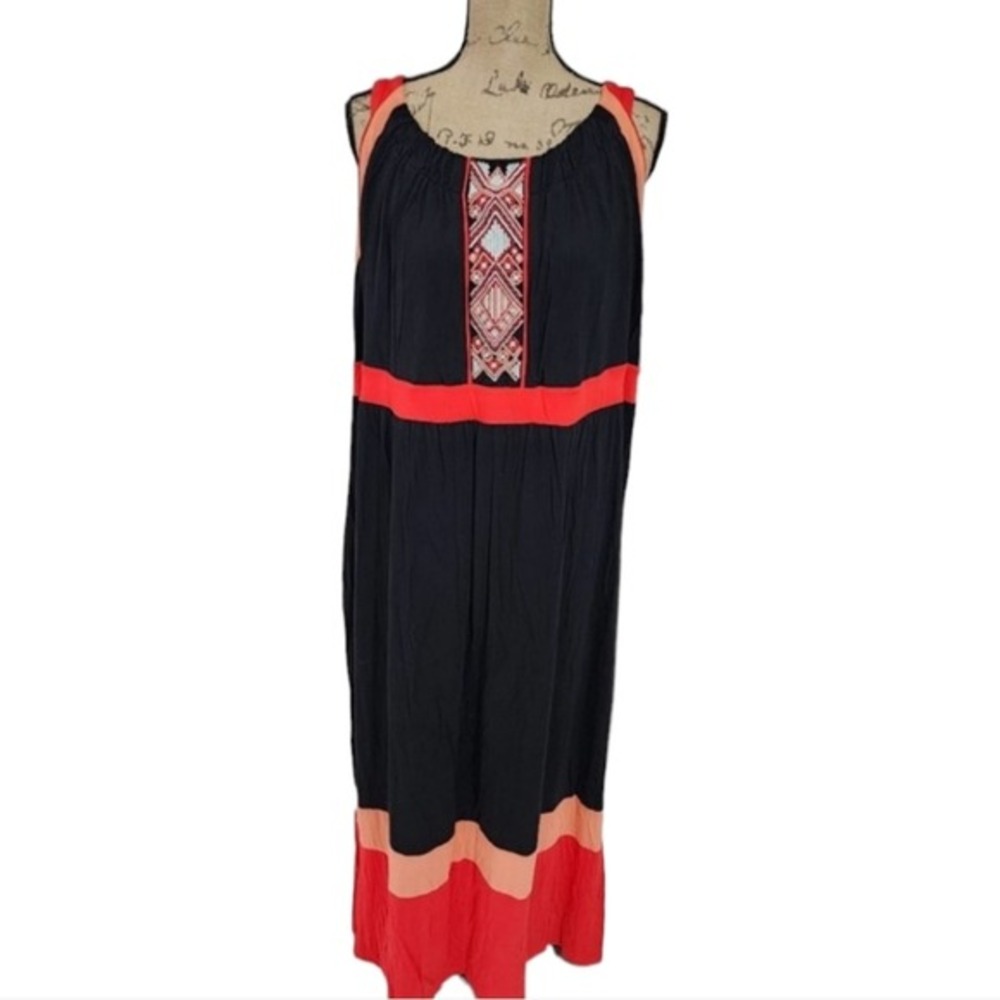 Catherines Black Red‎ Colorblock Embroidered Maxi Dress Plus Size 1X 18/20W